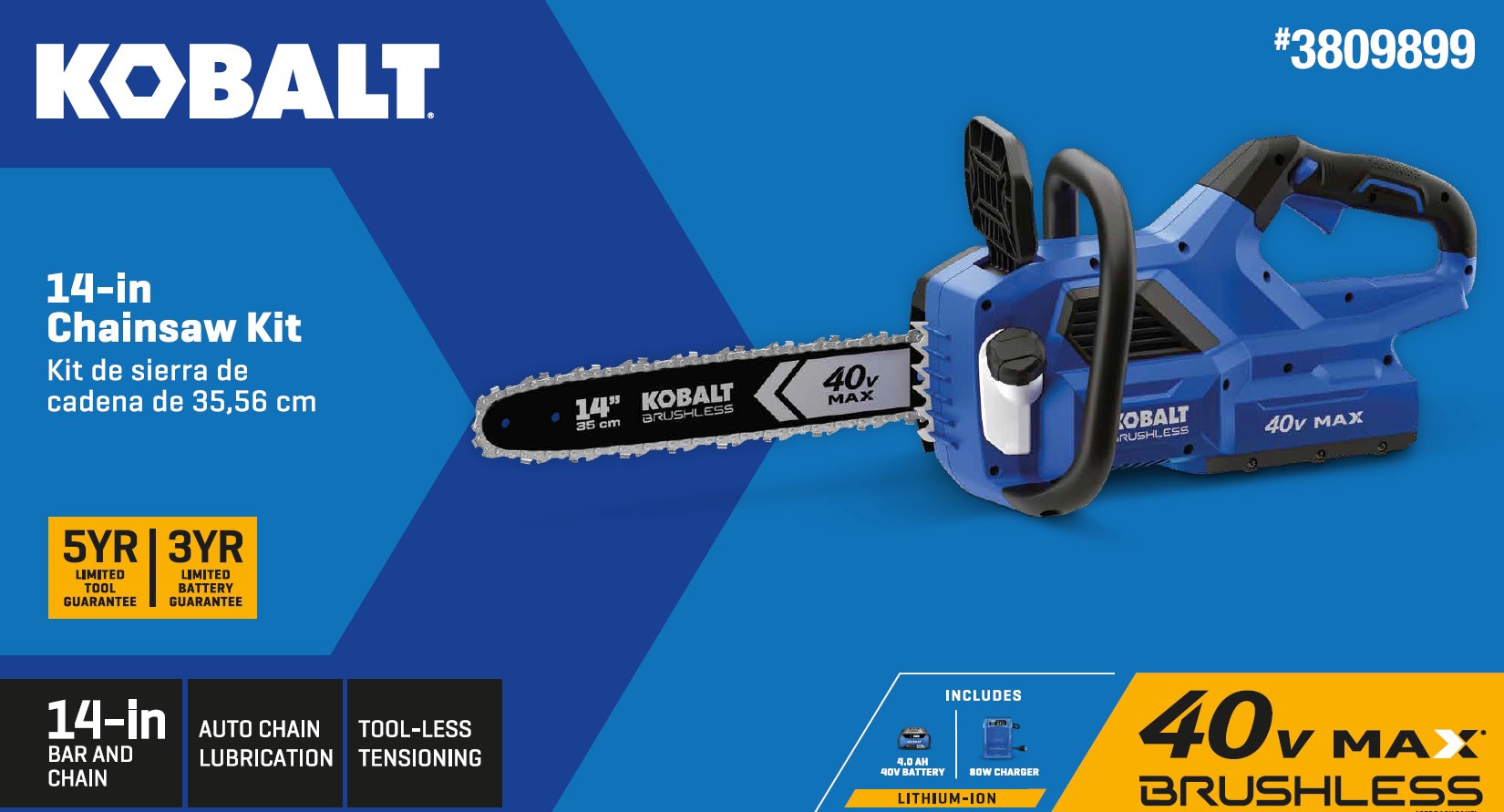 slide 2 of 6, Kobalt Gen4 40-volt 14-in Battery 4.0 Ah Chainsaw Battery Included Charger Included, 1 ct