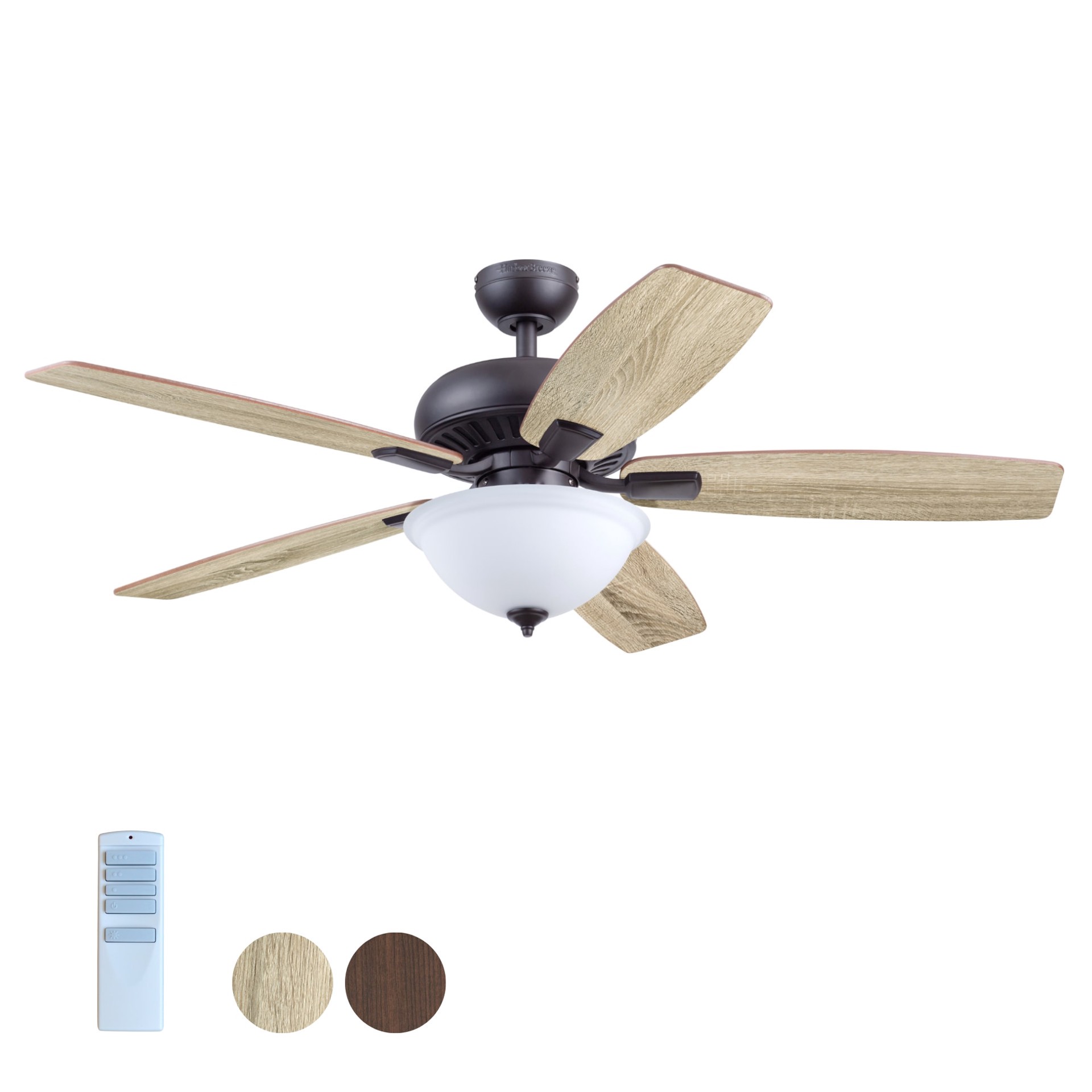slide 3 of 6, Harbor Breeze Oxford 52-in Bronze with Mocha/Cocoa Blades Ceiling Fan With Light 5 -Blade, 1 ct