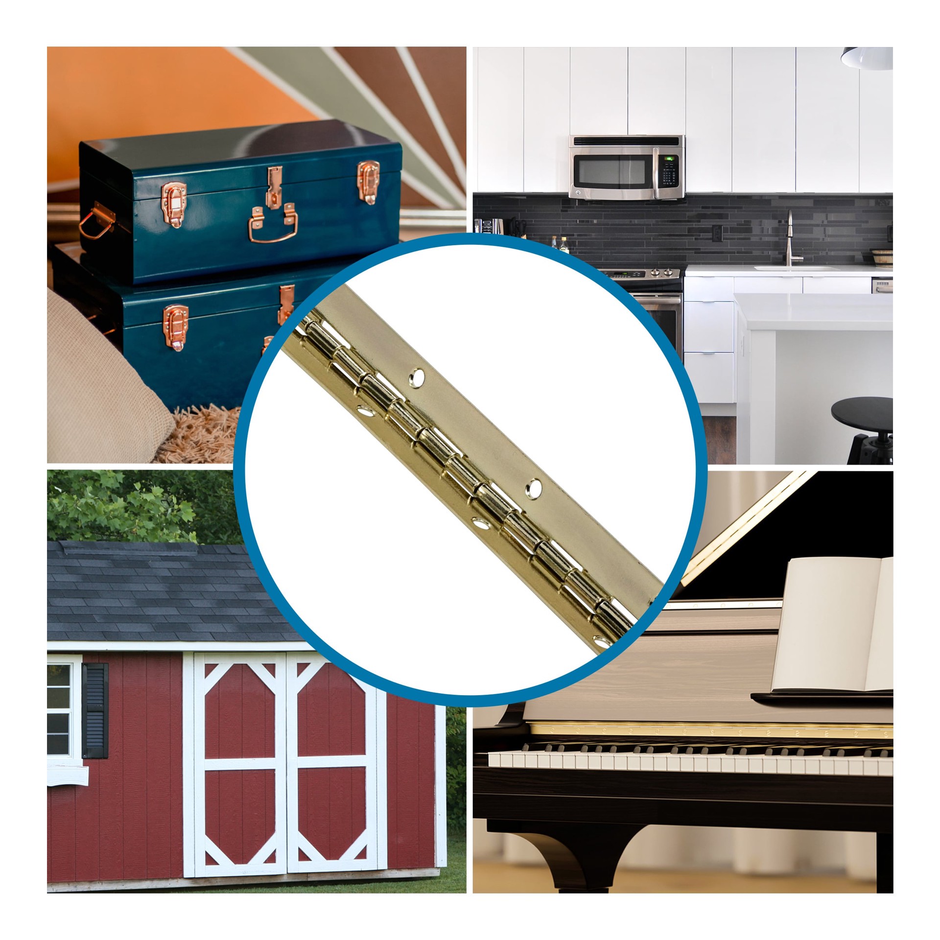 slide 5 of 6, RELIABILT 12-in H Brass Piano/Continuous Interior/Exterior Door Hinge, 1 ct