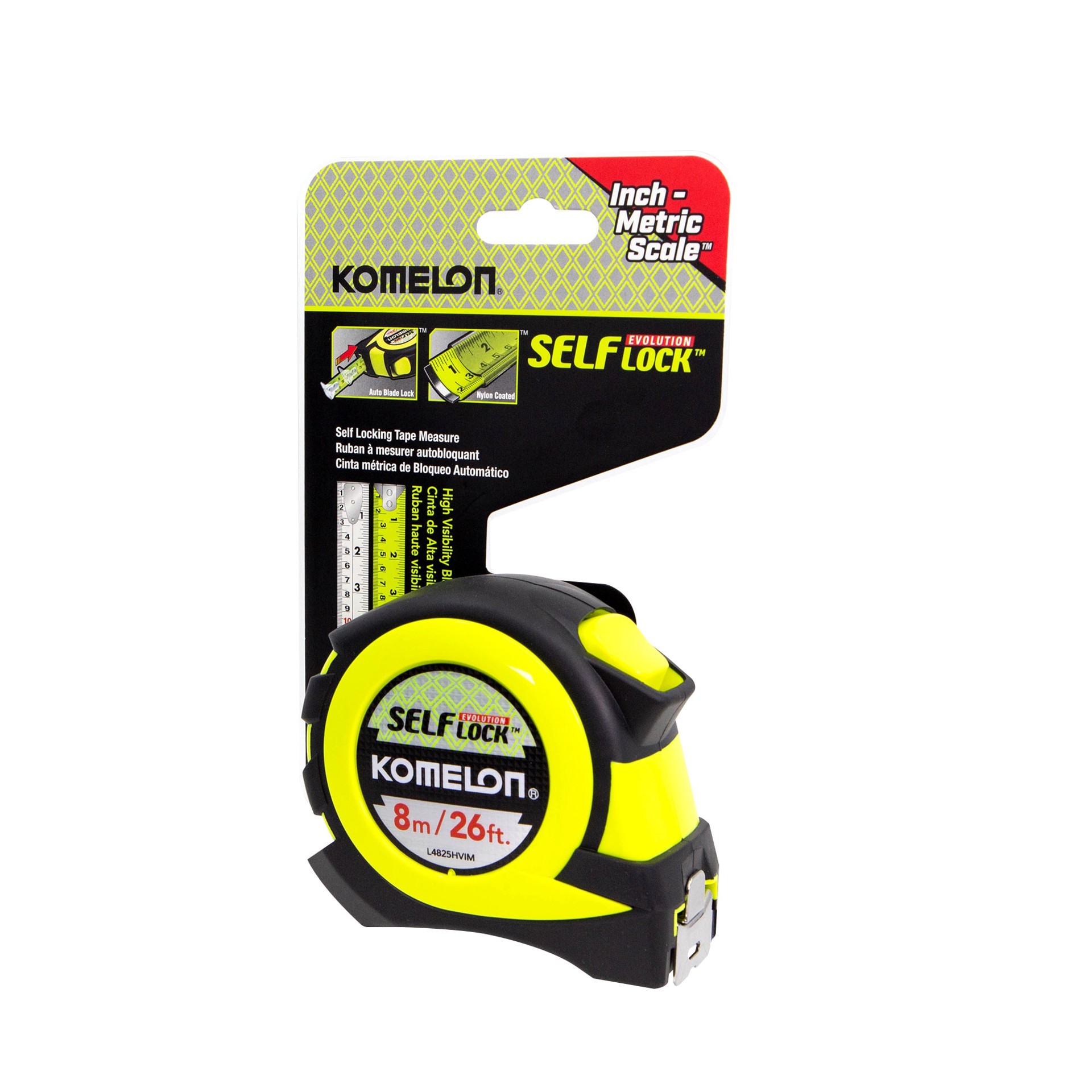 slide 3 of 4, Komelon Self Lock Evolution 26-ft Auto Lock Tape Measure, 1 ct