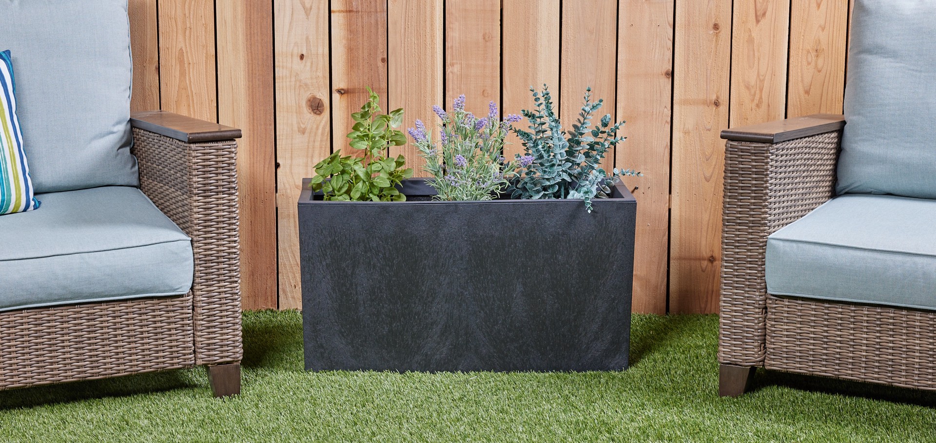 slide 3 of 6, allen + roth Rectangle 31.0-in W x 12.4-in L Black Rubber Indoor/Outdoor Self Watering Planter, 1 ct