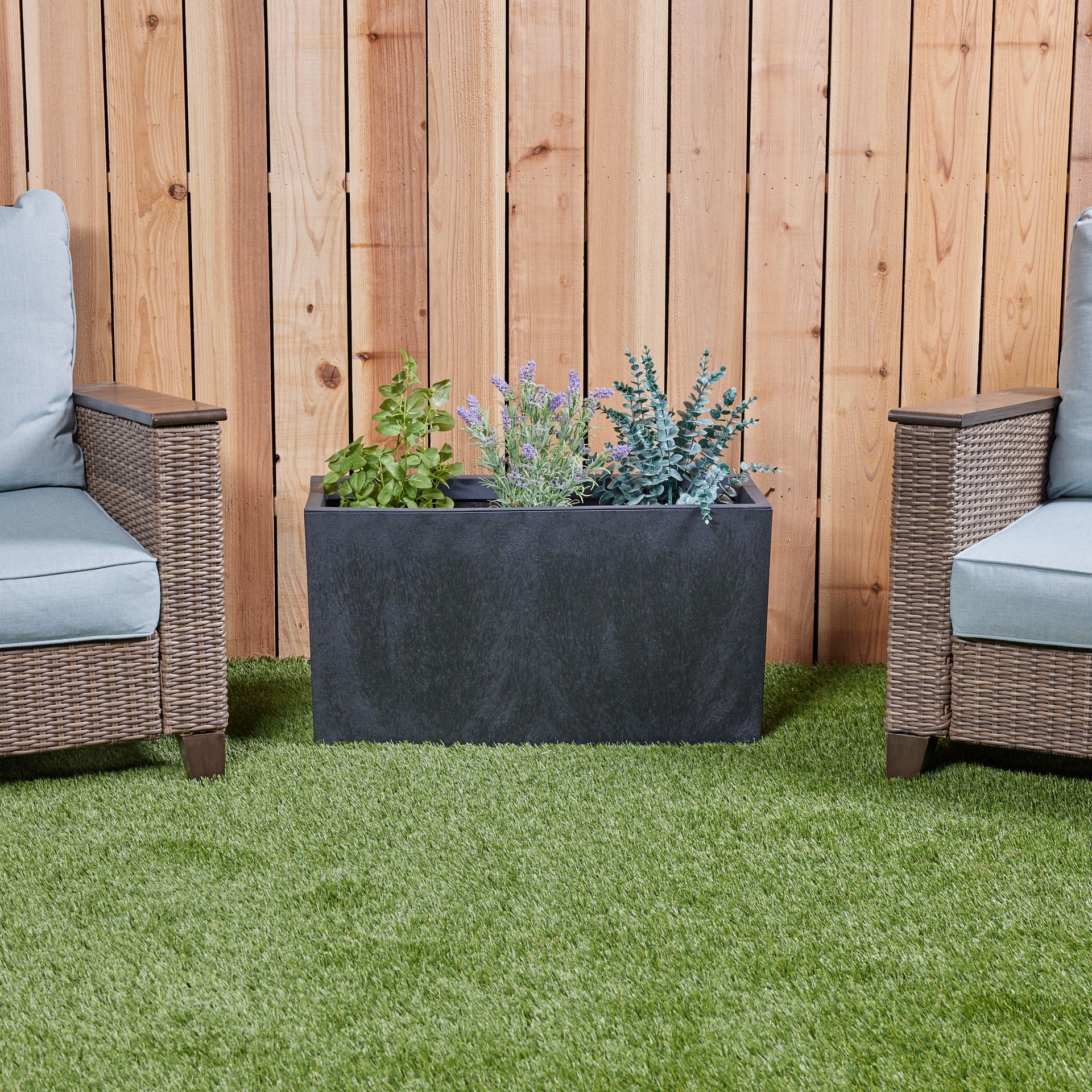 slide 4 of 6, allen + roth Rectangle 31.0-in W x 12.4-in L Black Rubber Indoor/Outdoor Self Watering Planter, 1 ct