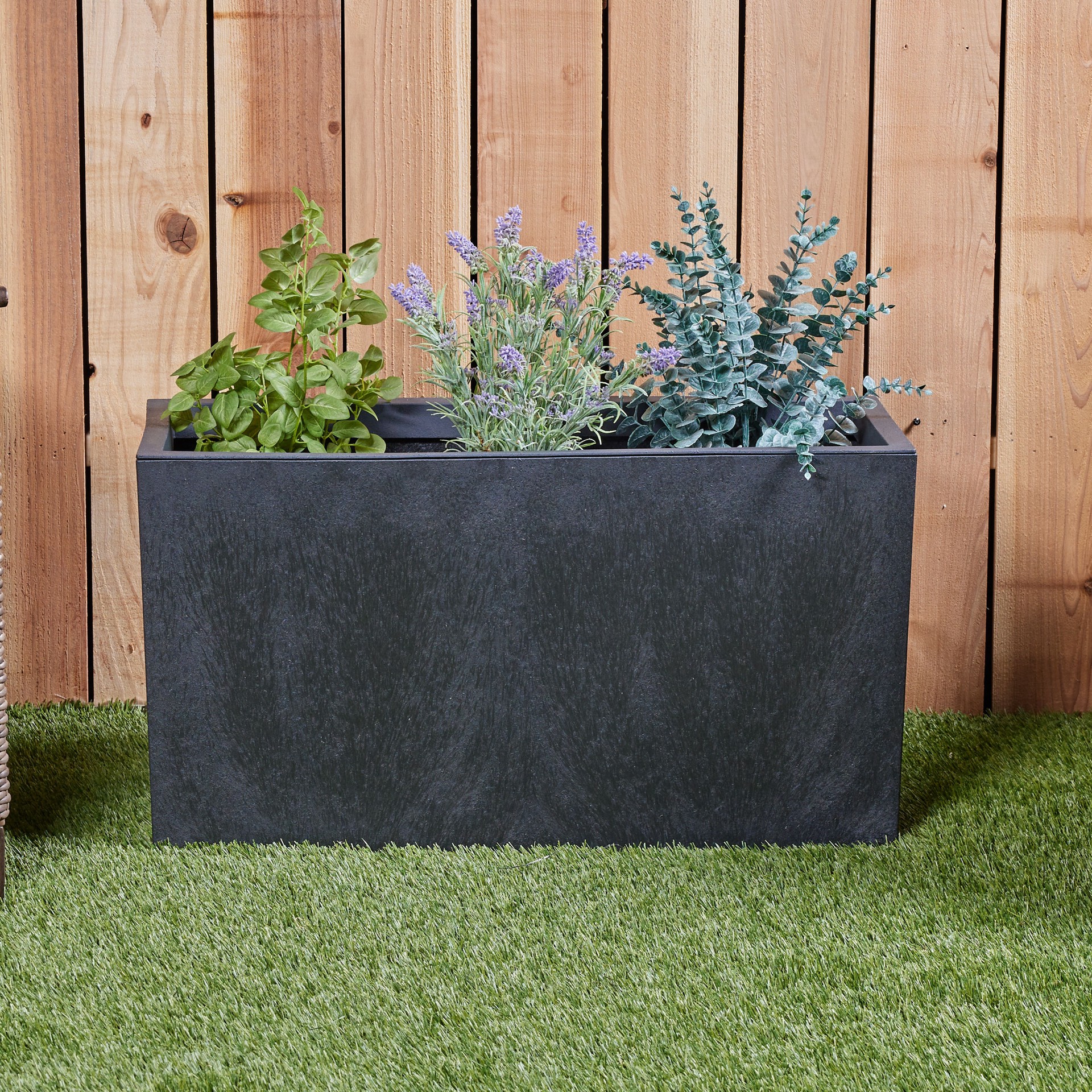slide 5 of 6, allen + roth Rectangle 31.0-in W x 12.4-in L Black Rubber Indoor/Outdoor Self Watering Planter, 1 ct