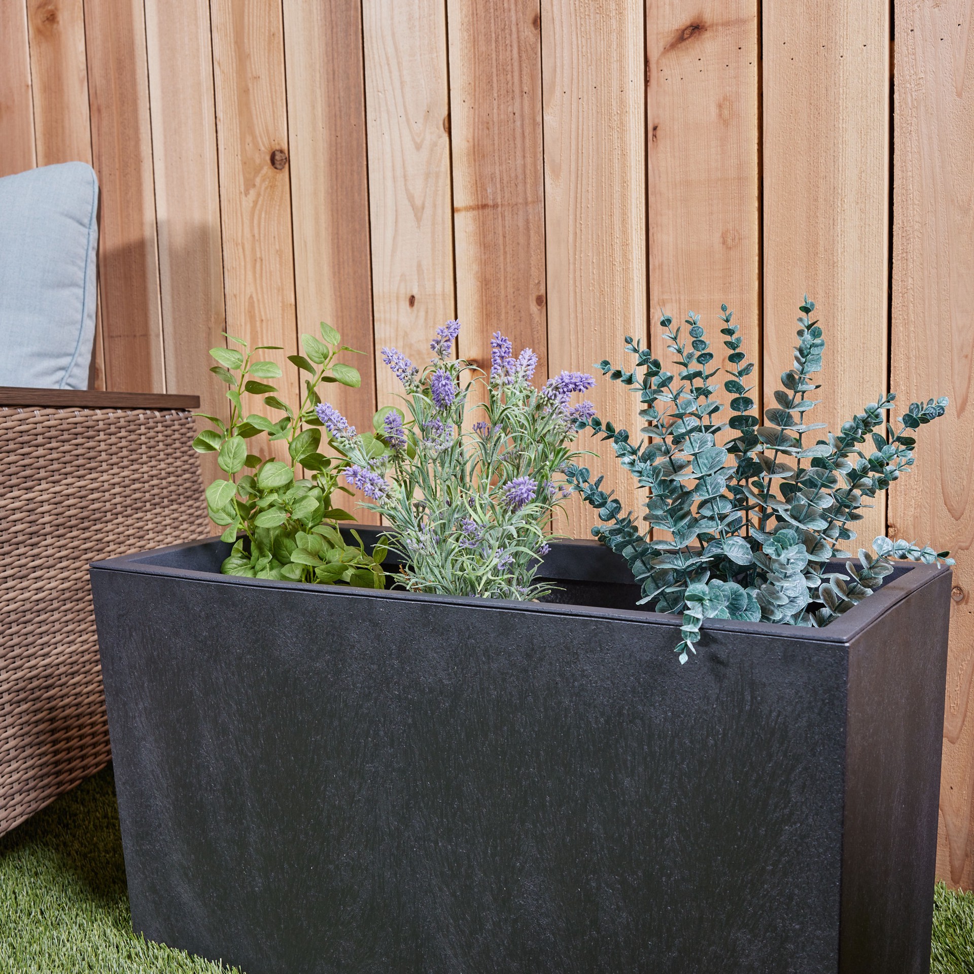 slide 6 of 6, allen + roth Rectangle 31.0-in W x 12.4-in L Black Rubber Indoor/Outdoor Self Watering Planter, 1 ct