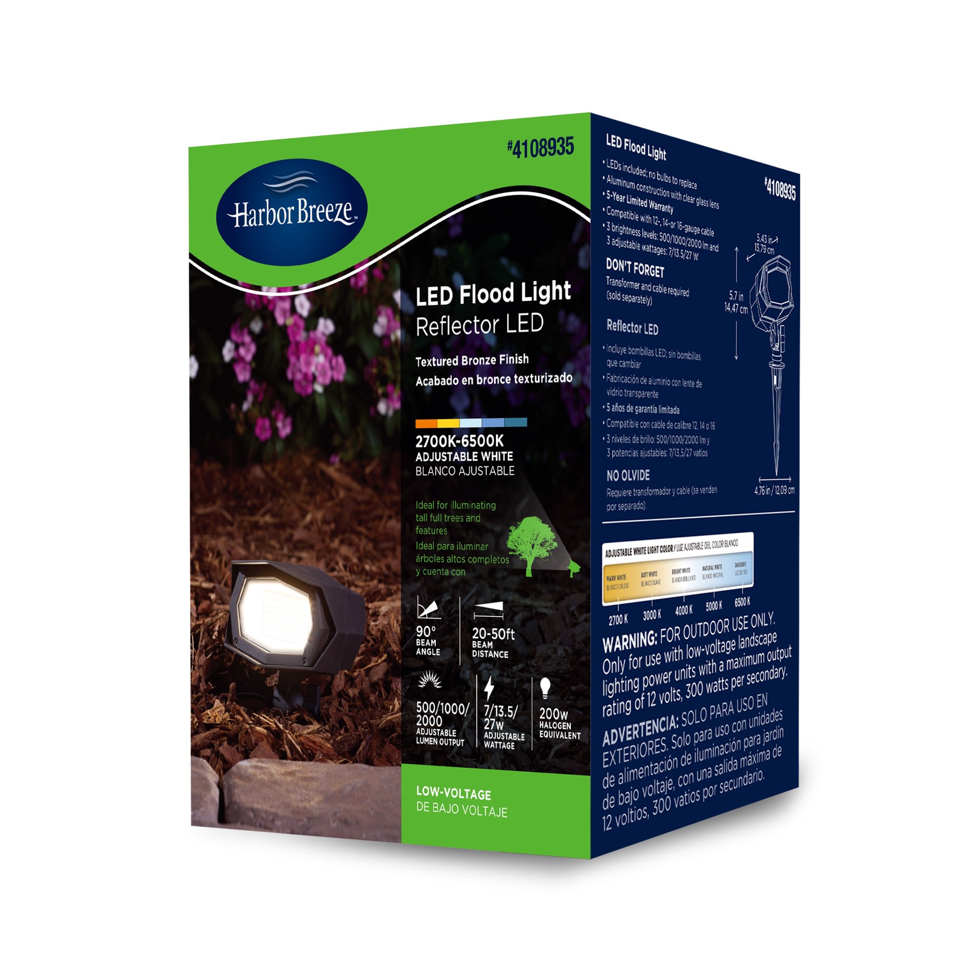 slide 6 of 6, Harbor Breeze 2000 -Lumens 27 -Watt Bronze Low voltage Tunable White Hardwired LED Flood light, 1 ct