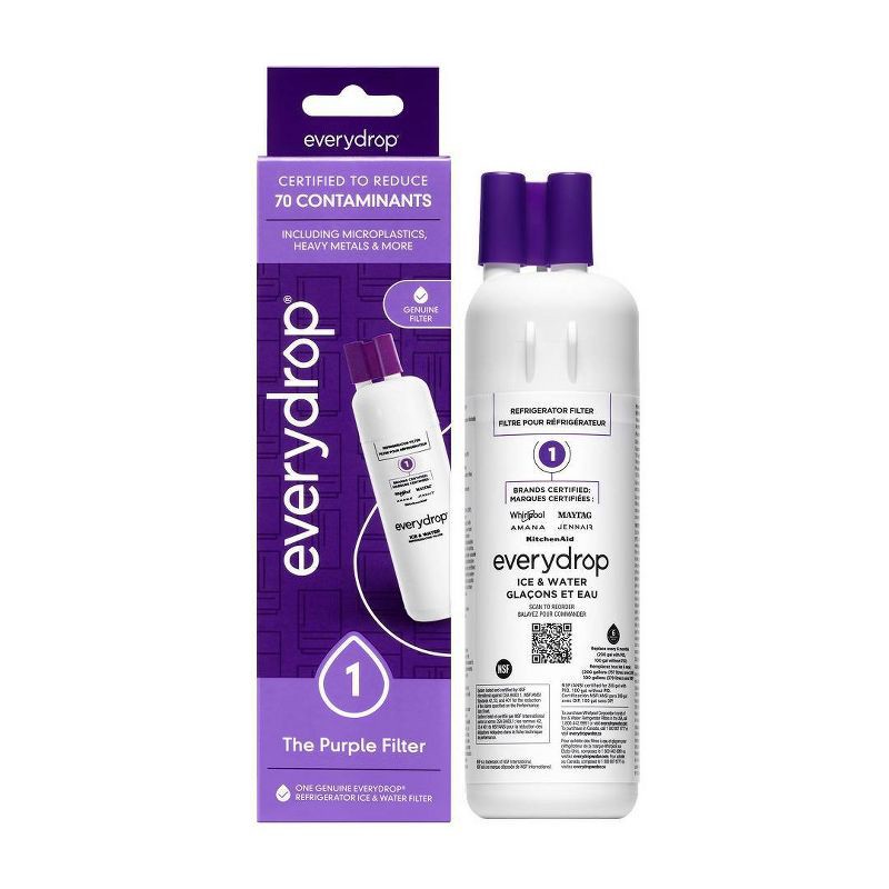 slide 1 of 9, everydrop by Whirlpool Ice and Water Refrigerator Filter 1 - EDR1RXD1: Replacement Filter for Whirlpool Refrigerator, Reduces Odors & Contaminants, 1 ct