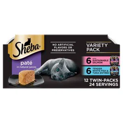 Sheba Perfect Portions Pate Salmon, White Fish & Tuna Adult Premium All Stages Wet Cat Food - 2.6oz/12ct Variety Pack