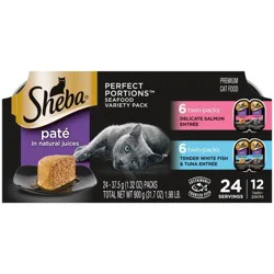 Sheba Perfect Portions Pate Salmon, White Fish & Tuna Adult Premium All Stages Wet Cat Food - 2.6oz/12ct Variety Pack