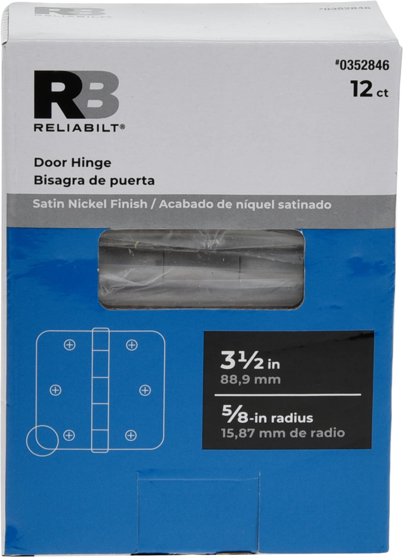 slide 2 of 6, RELIABILT 3-1/2-in H x 5/8-in Radius Satin Nickel Mortise Interior Door Hinge 12 -Pack, 1 ct