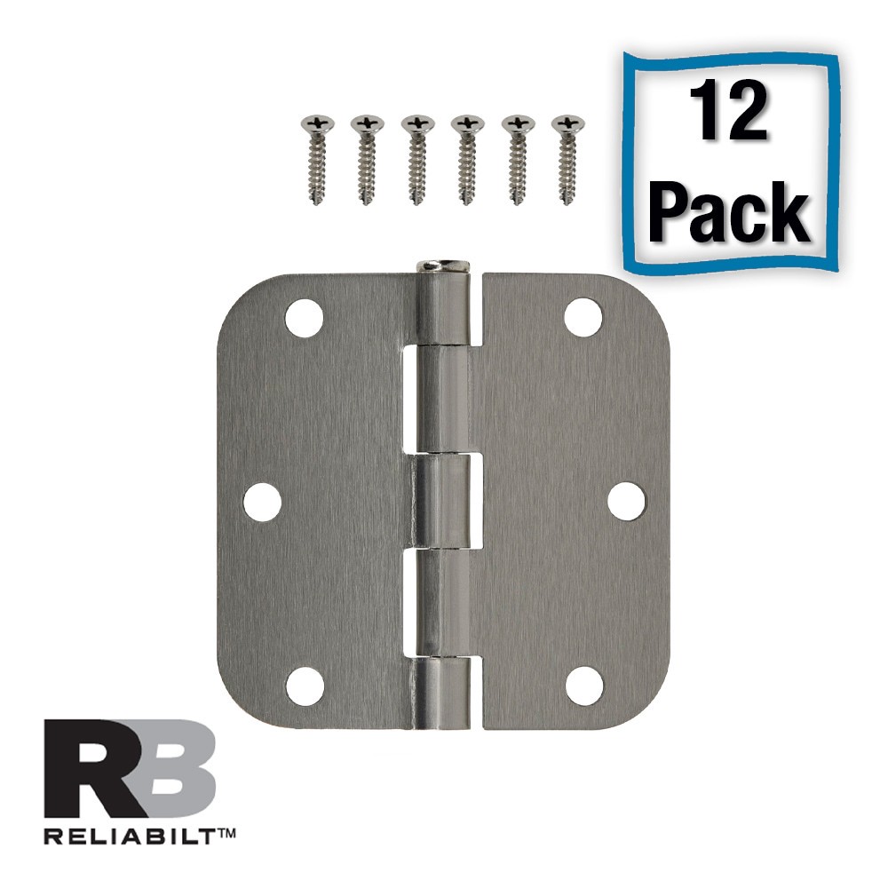 slide 1 of 6, RELIABILT 3-1/2-in H x 5/8-in Radius Satin Nickel Mortise Interior Door Hinge 12 -Pack, 1 ct