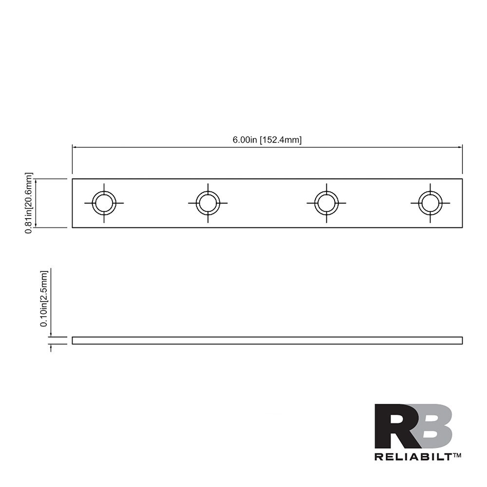 slide 4 of 4, RELIABILT 6-in x 0.1-in x 0.75-in 2.5 -Gauge Zinc-plated Steel Mending brace, 1 ct