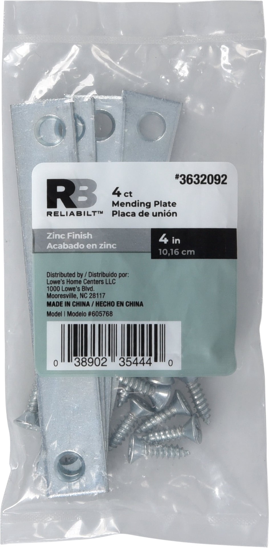 slide 3 of 6, RELIABILT 4-in x 0.07-in x 0.625-in Zinc-plated Steel Mending brace 4 -Pack, 1 ct
