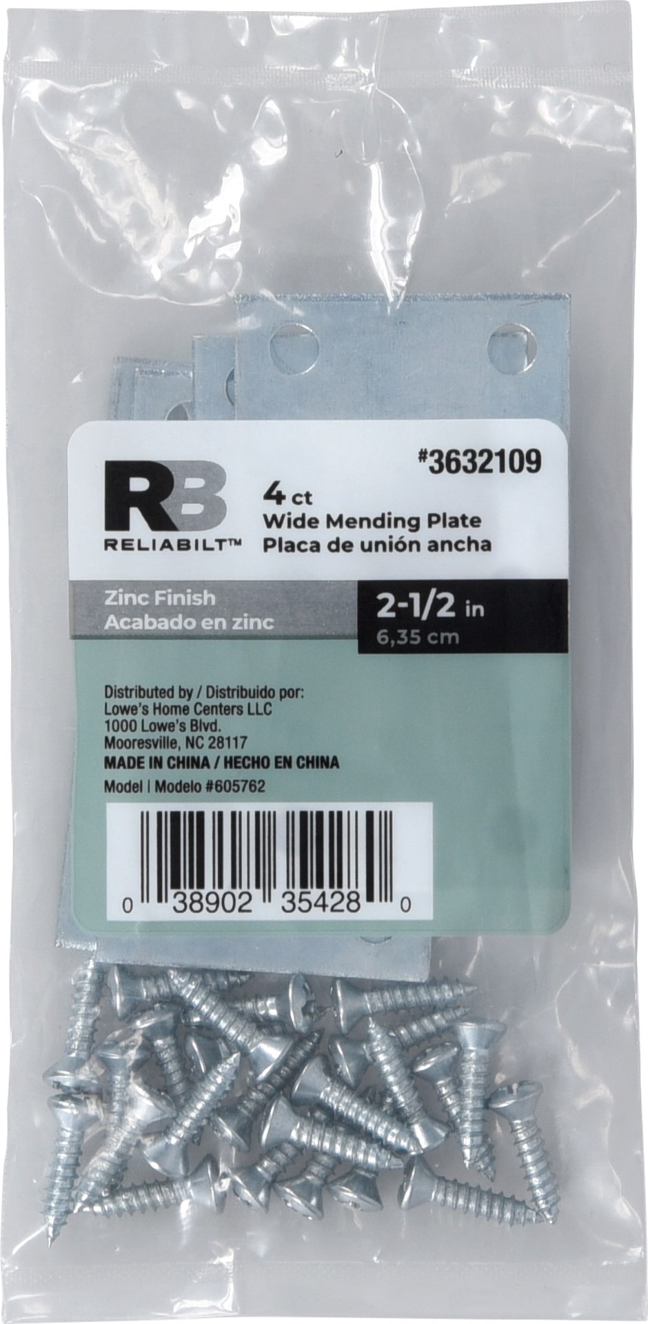 slide 3 of 6, RELIABILT 2.5-in x 0.07-in x 1.38-in Zinc-plated Steel Mending brace 4 -Pack, 1 ct