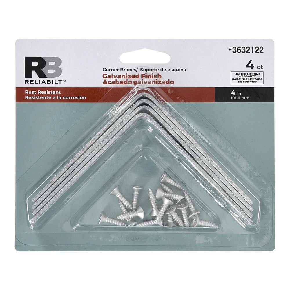 slide 2 of 5, RELIABILT 4-in x 0.875-in x 4-in Galvanized Steel Corner brace 4 -Pack, 1 ct