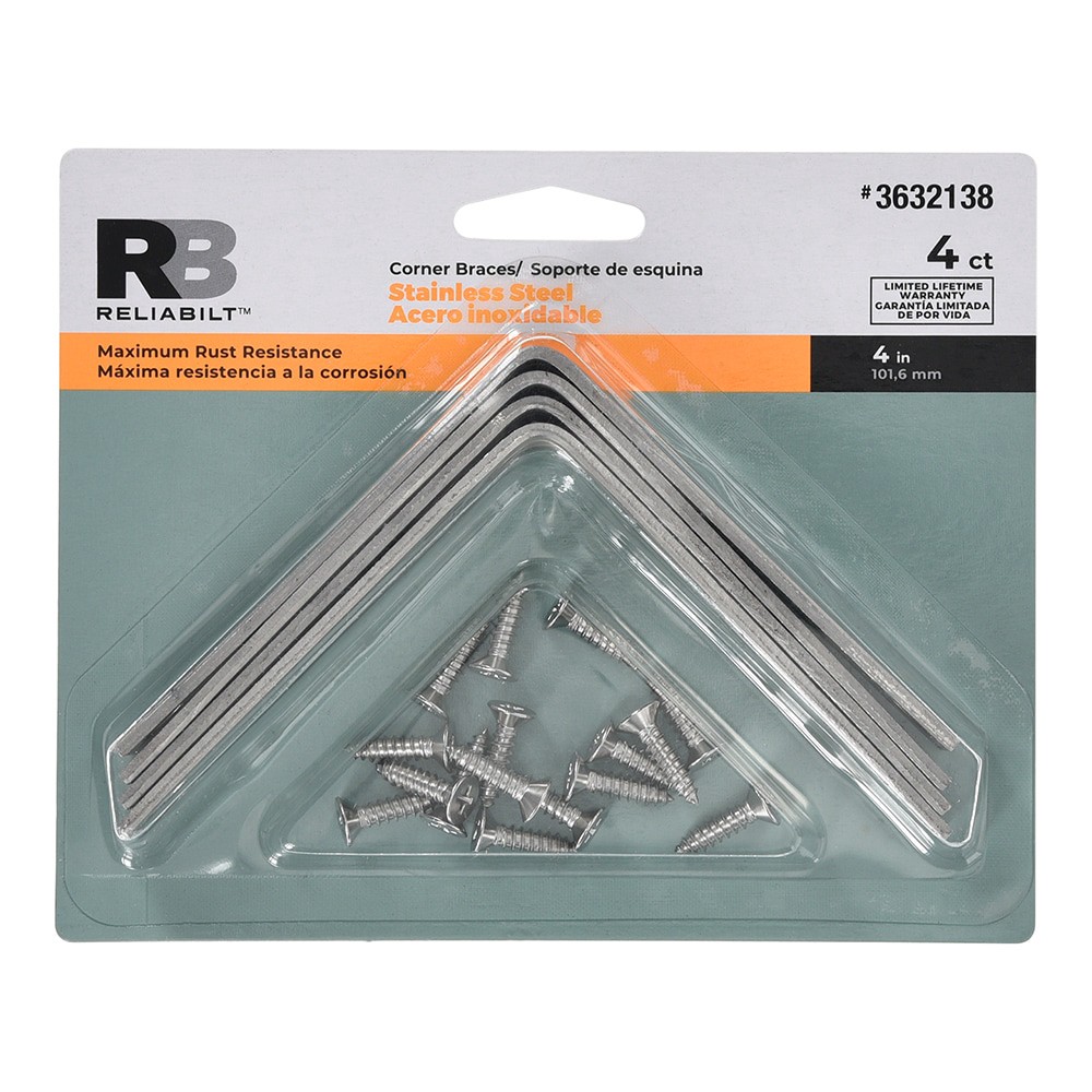 slide 2 of 5, RELIABILT 4-in x 0.875-in x 4-in Stainless steel Steel Corner brace 4 -Pack, 1 ct