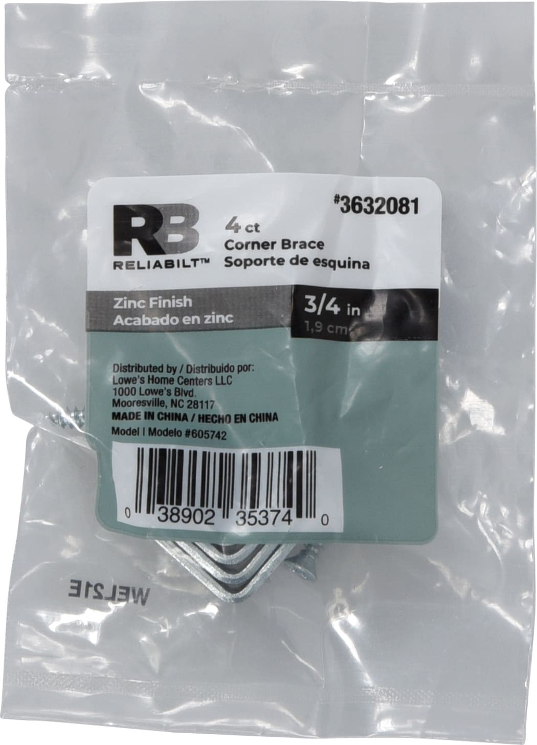 slide 3 of 6, RELIABILT 0.75-in x 0.5-in x 0.75-in Zinc-plated Steel Corner brace 4 -Pack, 1 ct