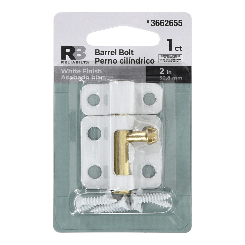 slide 1 of 5, RELIABILT 2-in White Steel Barrel Bolt, 1 ct