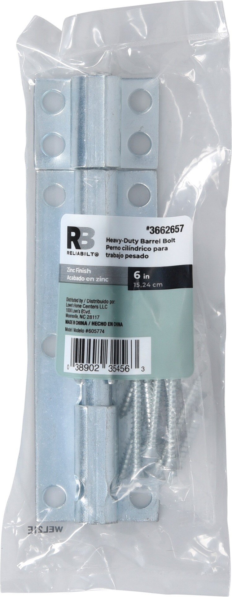 slide 3 of 6, RELIABILT 6-in Zinc Steel Lockable Barrel Bolt, 1 ct