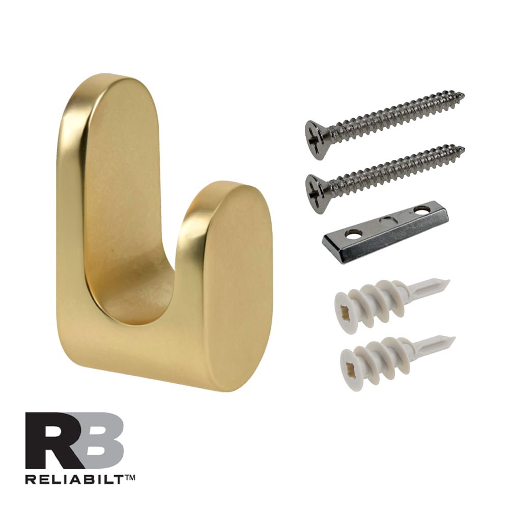 slide 2 of 6, RELIABILT 1 -Hook 1.5-in x 3.13-in H Soft Gold Decorative Wall Hook ( 25-lb Capacity), 1 ct