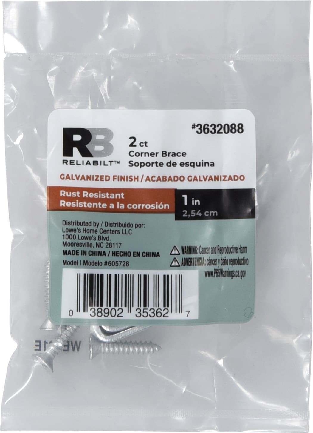 slide 6 of 6, RELIABILT 1-in x 0.5-in x 1-in Galvanized Steel Corner brace 2 -Pack, 1 ct