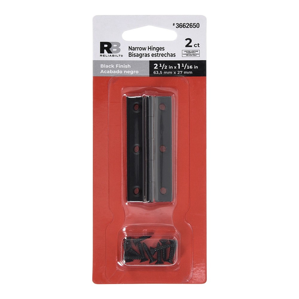 slide 3 of 5, RELIABILT 180-Degree Narrow Surface Black Cabinet Hinge, 1 Pair(s) 2 -Pieces, 1 ct