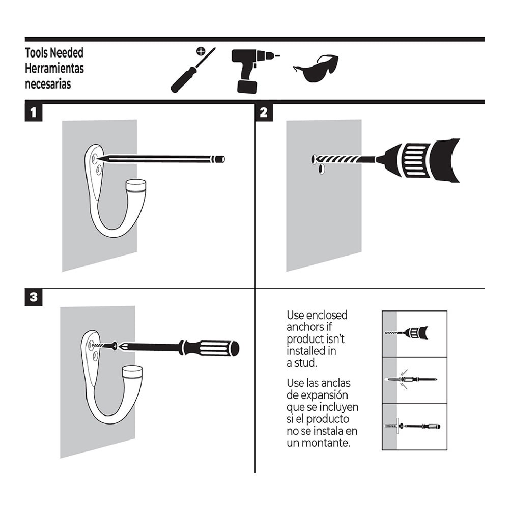 slide 4 of 6, RELIABILT 2 -Pack 1 -Hook 0.73-in x 1.47-in H Black Decorative Wall Hook ( 30-lb Capacity), 1 ct