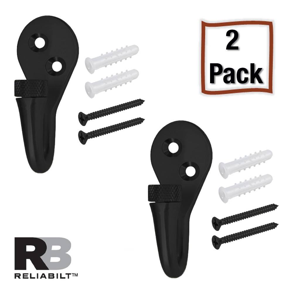 slide 1 of 6, RELIABILT 2 -Pack 1 -Hook 0.73-in x 1.47-in H Black Decorative Wall Hook ( 30-lb Capacity), 1 ct