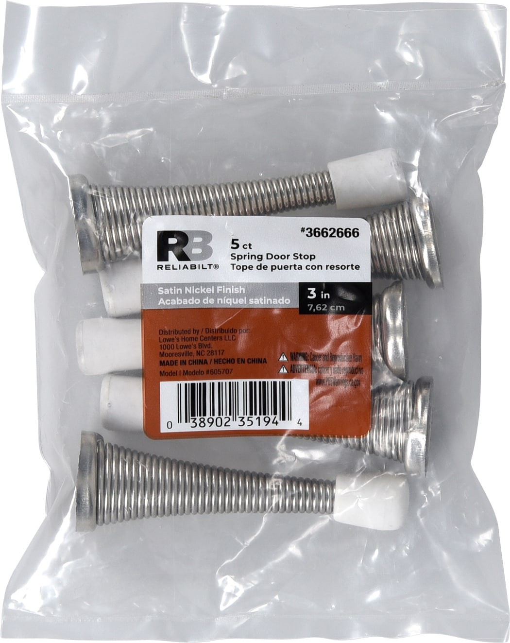 slide 5 of 6, RELIABILT 3-in Satin nickel Spring Door Stop 5 -Pack, 1 ct