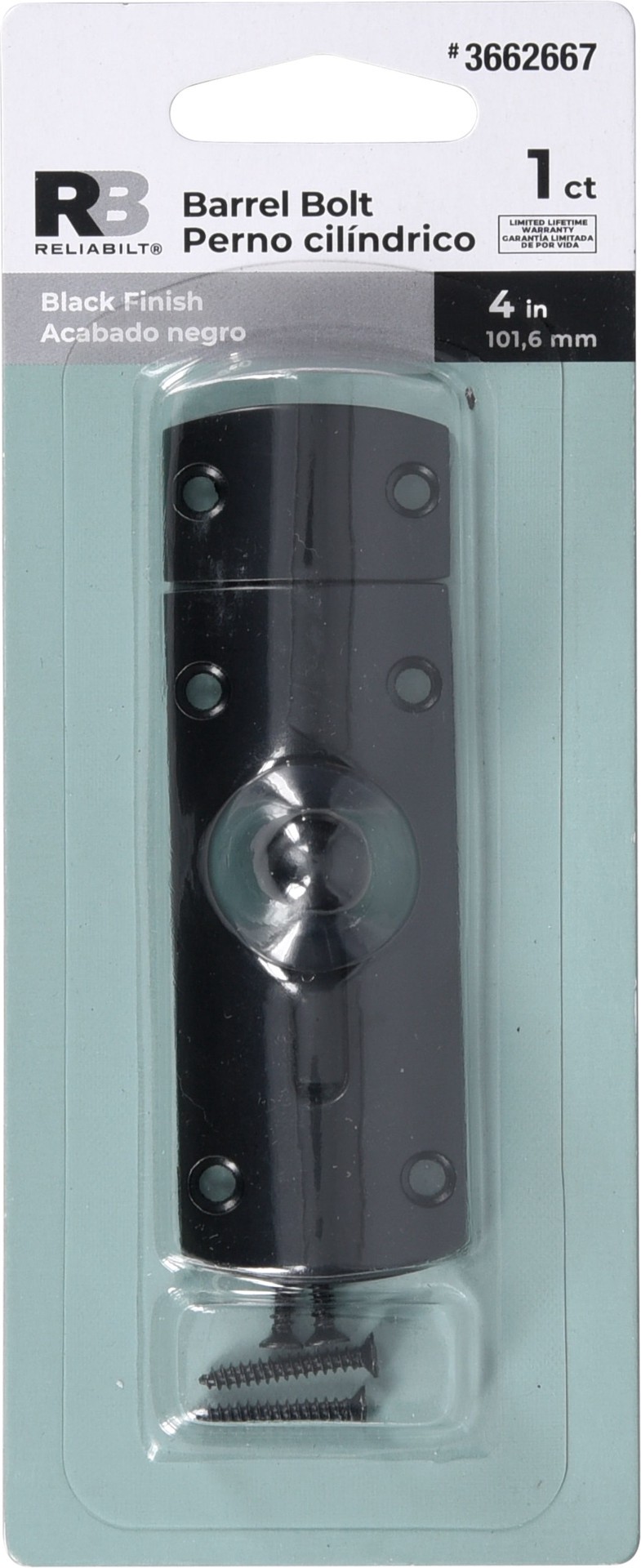 slide 3 of 6, RELIABILT 4-in Black Steel Barrel Bolt, 1 ct