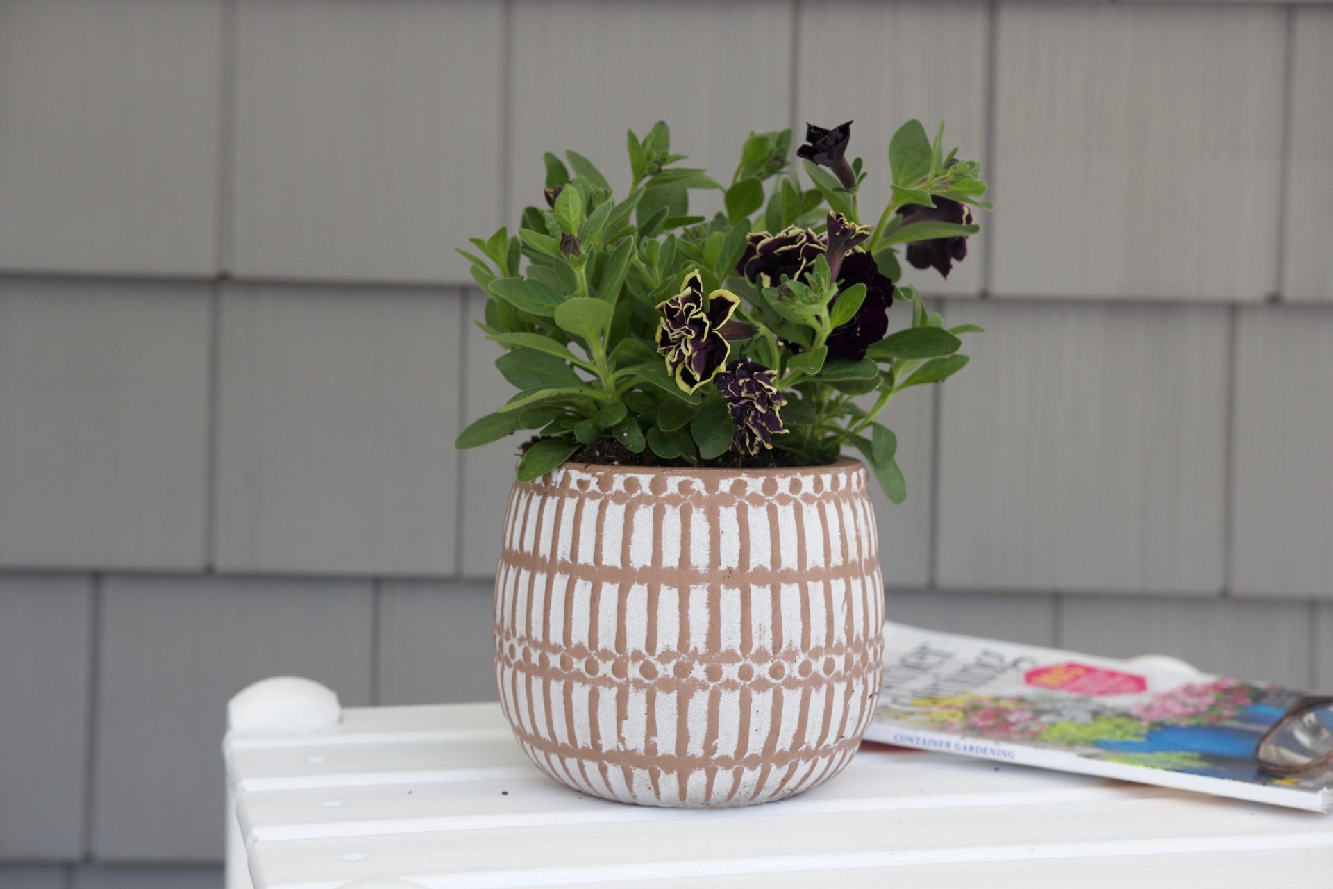 slide 5 of 5, allen + roth Round 8.66-in W x 8.66-in L Brown Ceramic Indoor Planter, 1 ct