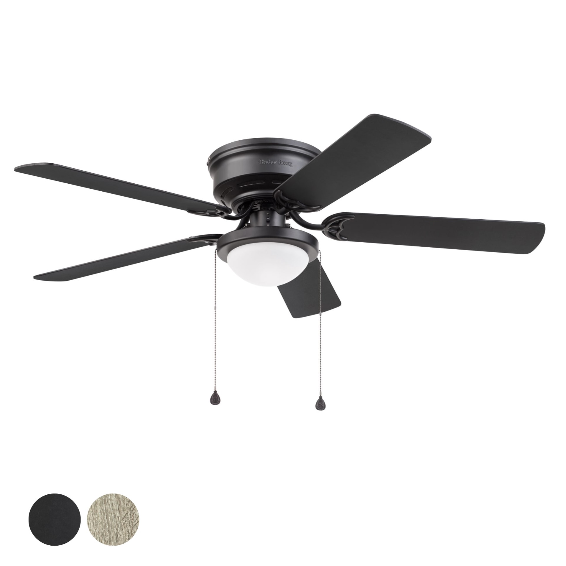 slide 3 of 6, Harbor Breeze Armitage 52-in Matte Black with Black/Cocoa Blades Flush Mount Ceiling Fan With Light 5 -Blade, 1 ct