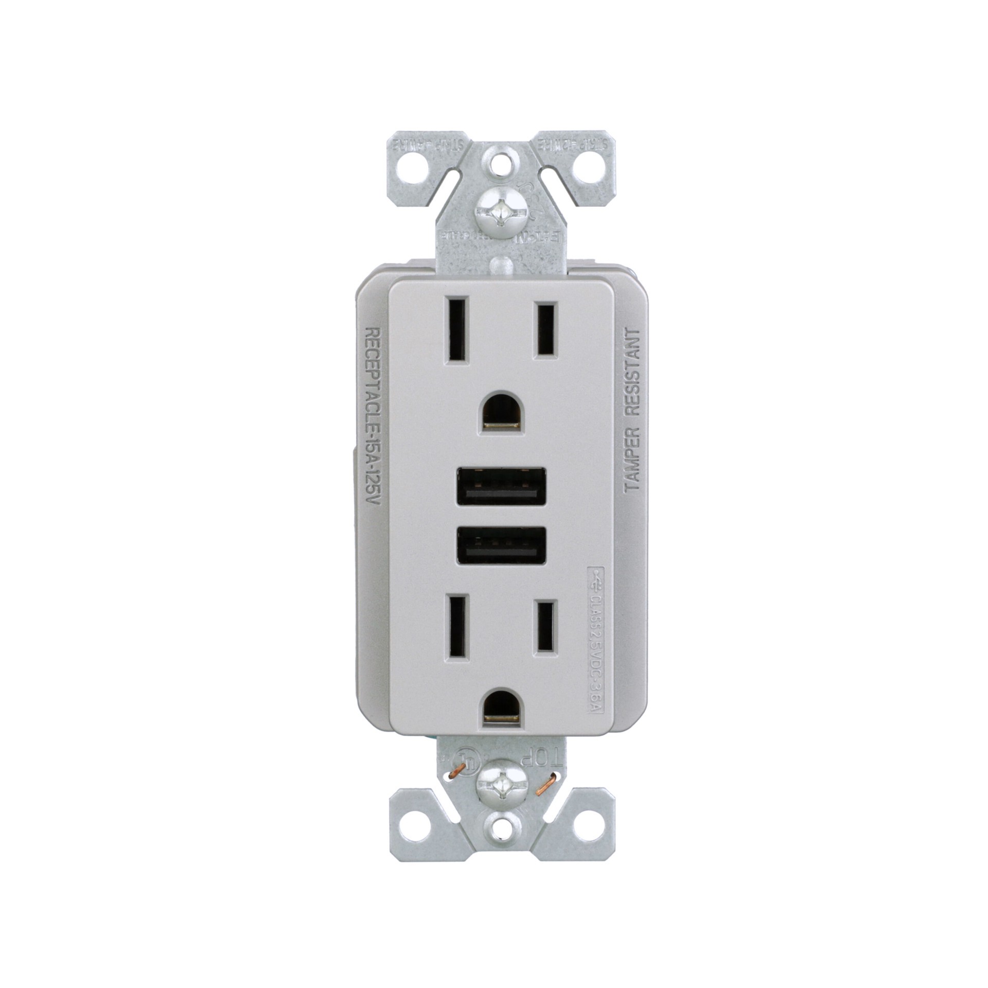 slide 1 of 6, Eaton 15 -Amp 125-volt Tamper Resistant Residential/Commercial Decorator USB outlet Dual Type A , Silver Granite, 1 ct