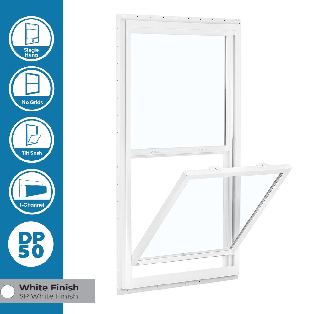 slide 3 of 6, RELIABILT 150 Series 35-1/2-in x 59-1/2-in White Exterior Vinyl New Construction Single Hung Window Low-E Double Pane Glass (Half Screen Included), 1 ct