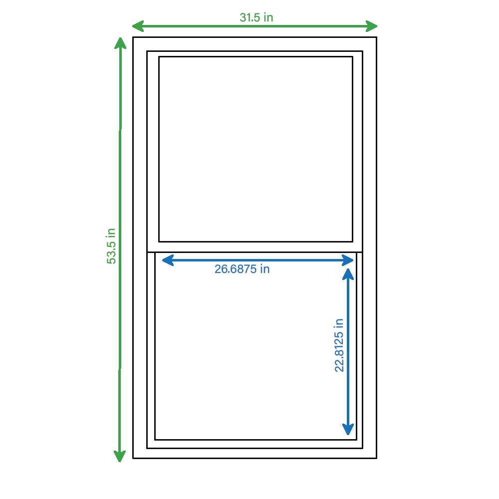 slide 2 of 6, RELIABILT 150 Series 31-1/2-in x 53-1/2-in White Exterior Vinyl New Construction Single Hung Window Low-E Double Pane Glass (Half Screen Included), 1 ct