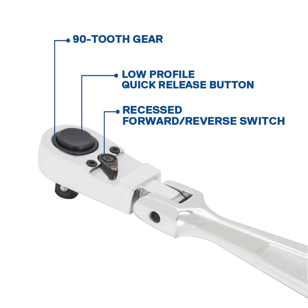 slide 3 of 6, Kobalt 90 -Tooth 1/4-in Drive Full polish Handle Flexible Head Ratchet, 1 ct