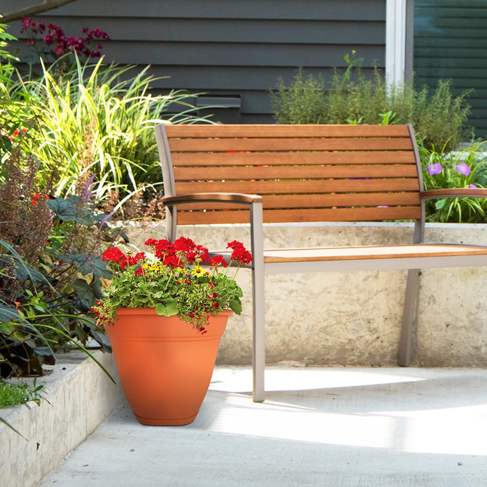 slide 3 of 6, Style Selections Round 20.0-in W x 16.75-in H x 20-in D Orange Plastic Indoor/Outdoor Planter, 1 ct