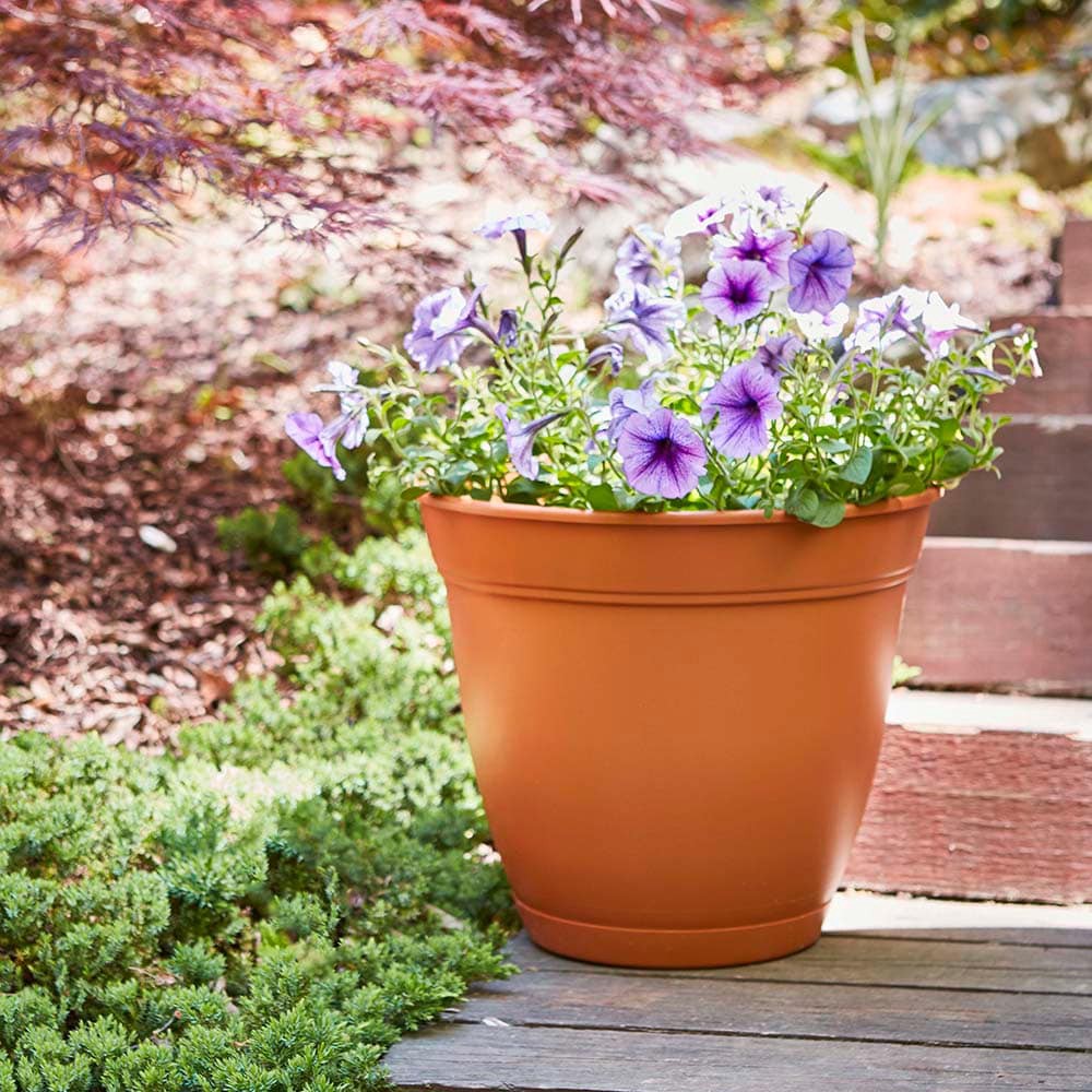 slide 3 of 4, Round 16.0-in W x 14.0-in H x Orange Plastic Indoor/Outdoor Planter, 1 ct