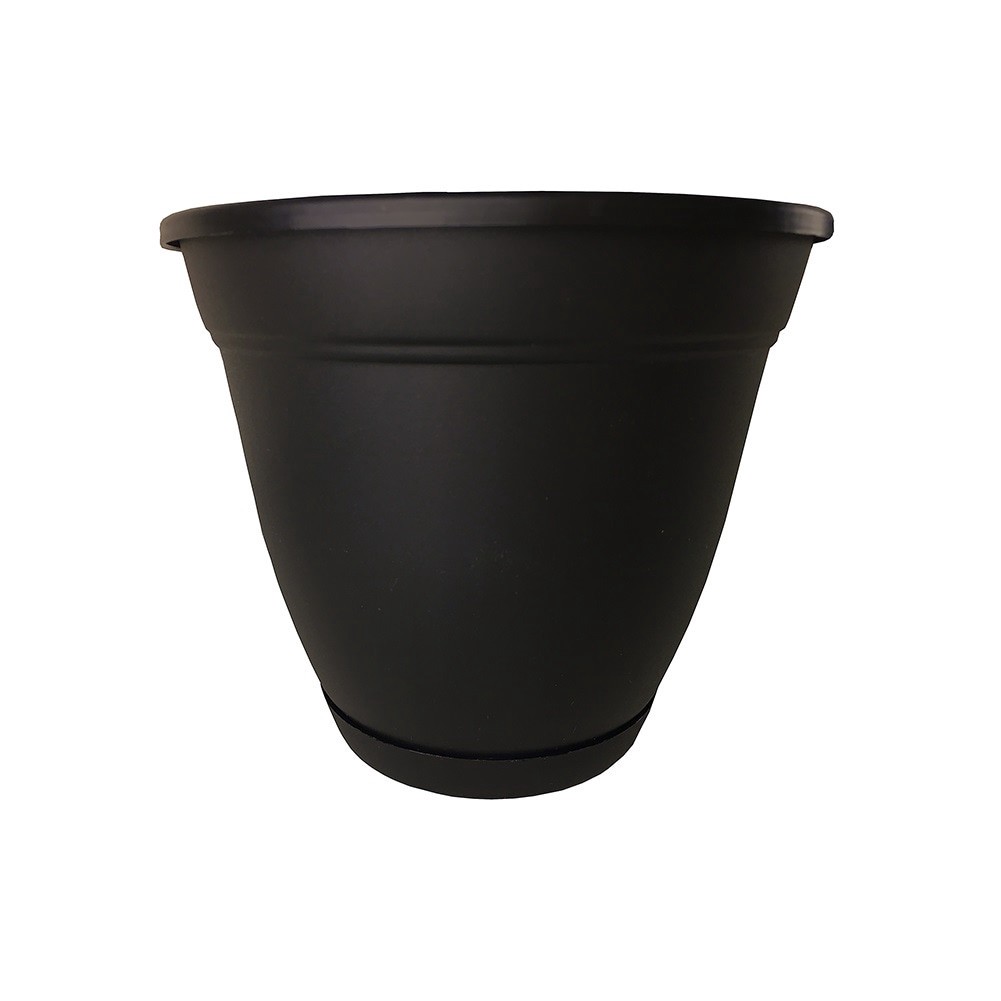 slide 1 of 6, Style Selections Round 8.0-in W x 7-in H x 8-in D Black Plastic Indoor/Outdoor Planter, 1 ct