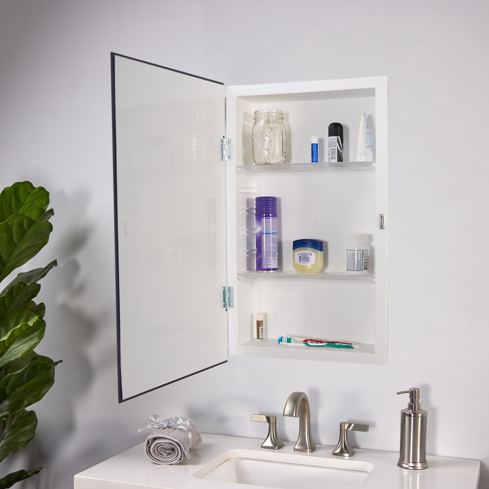 slide 5 of 6, Project Source 16-in x 26-in Surface/Recessed Mount Frameless Mirrored Rectangle Medicine Cabinet, 1 ct