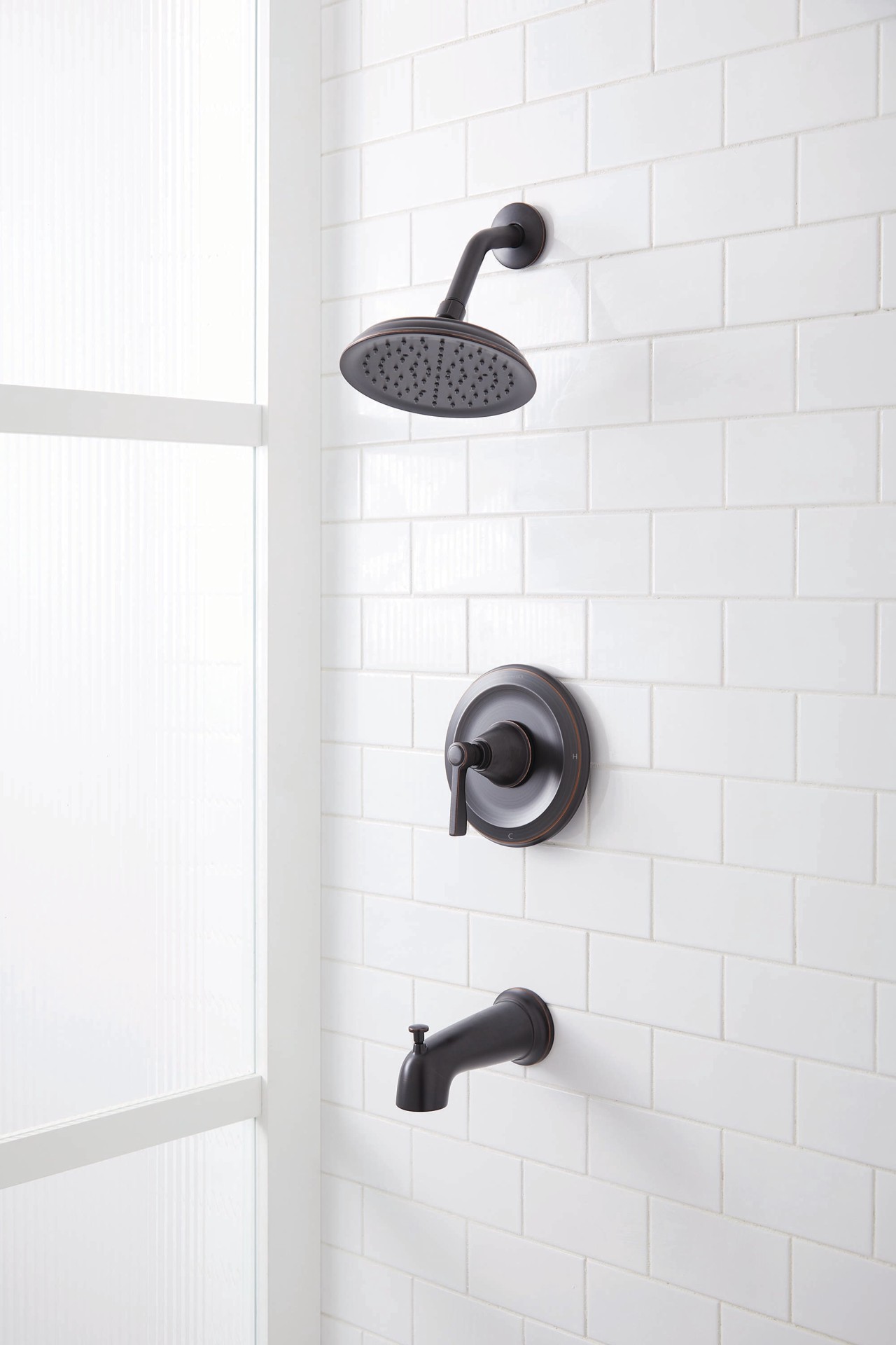 slide 2 of 6, allen + roth Townley Oil rubbed bronze 1-handle 6.0-in Round Bathtub and shower Faucet with Valve (Single Function), 1 ct