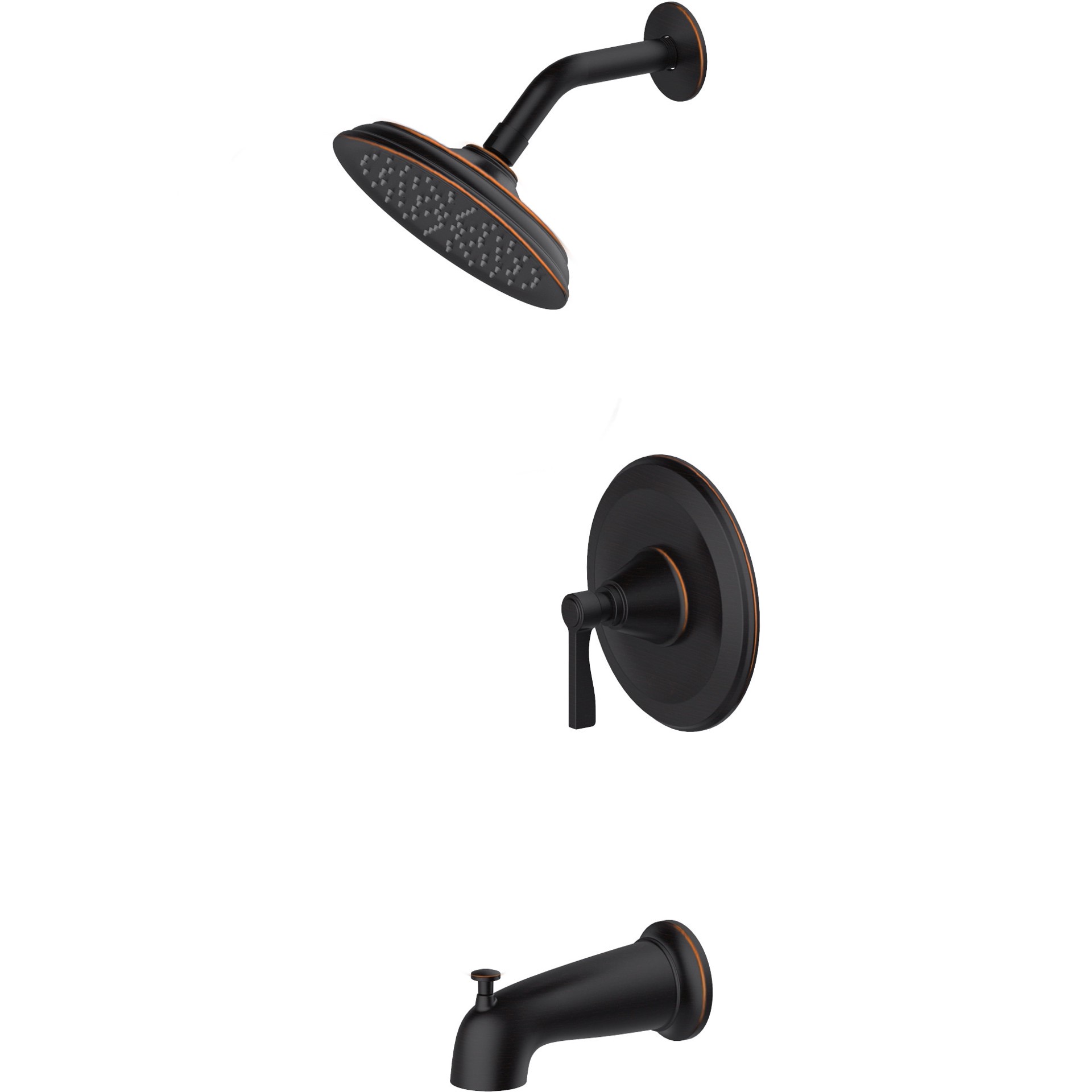 slide 4 of 6, allen + roth Townley Oil rubbed bronze 1-handle 6.0-in Round Bathtub and shower Faucet with Valve (Single Function), 1 ct