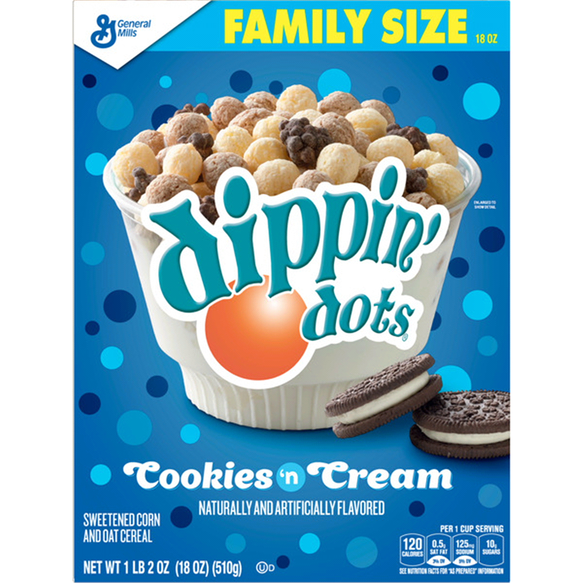 slide 6 of 6, General Mills Dippin Dots Cookies & Cream Flavored Cereal Family Size, 18 oz Box, 18 oz