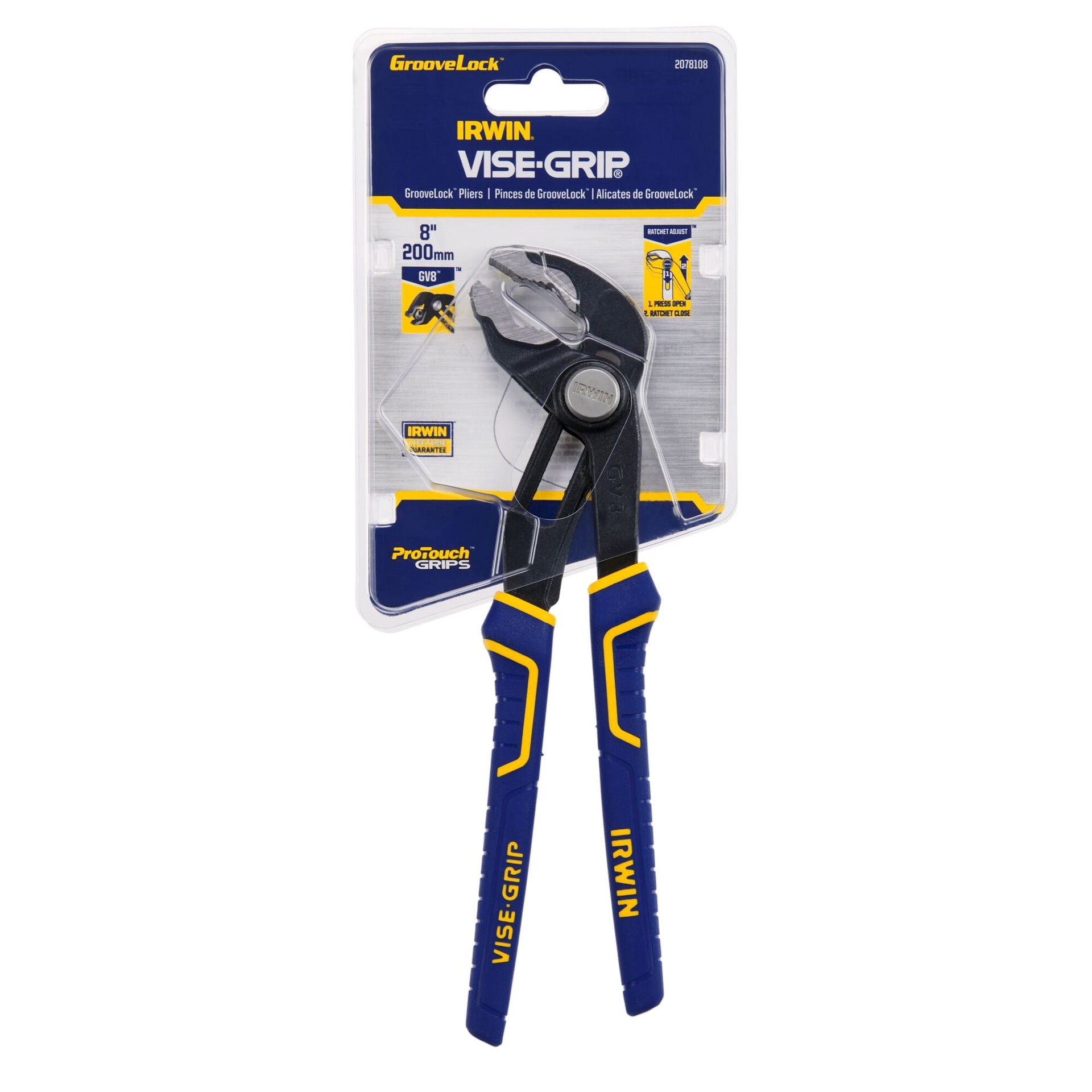 slide 3 of 6, IRWIN VISE-GRIP Quick Adjusting GrooveLock 8-in Tongue and groove pliers, 1 ct