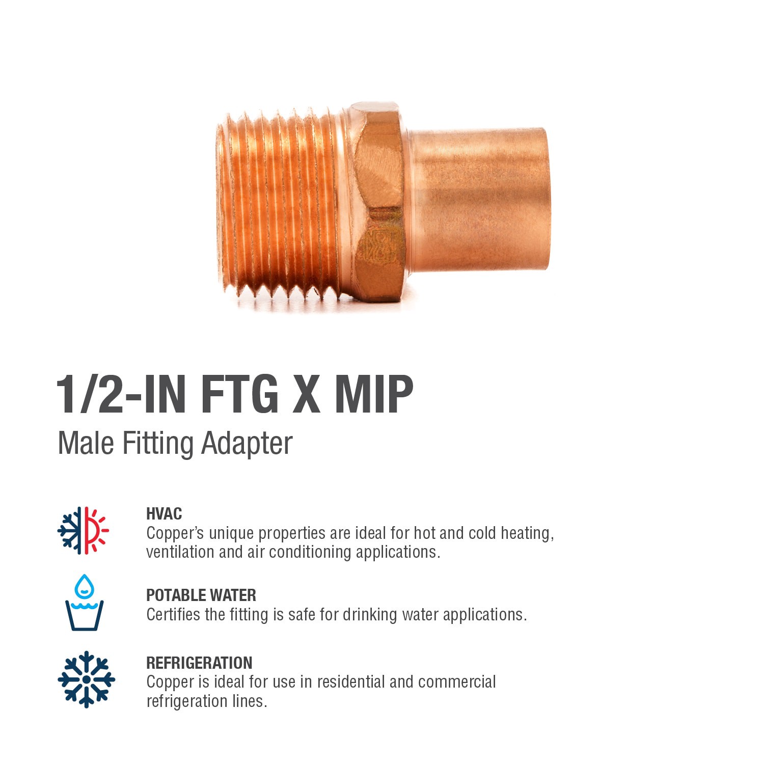 slide 4 of 6, Streamline 1/2-in FTG x 1/2-in MIP Copper Male Fitting Adapter, 1 ct