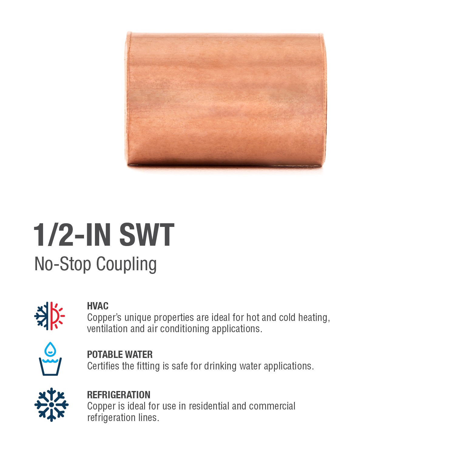 slide 4 of 6, Streamline 1/2-in Copper No-Stop Coupling, 1 ct