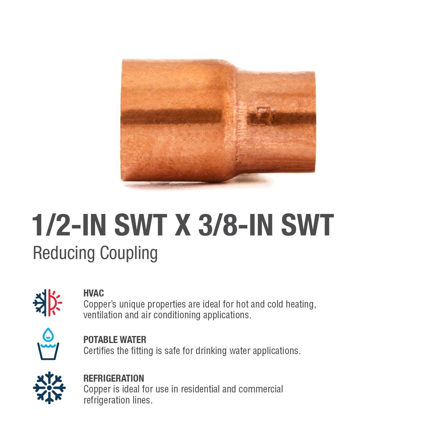 slide 4 of 6, Streamline 1/2-in x 3/8-in Copper Reducing Coupling, 1 ct