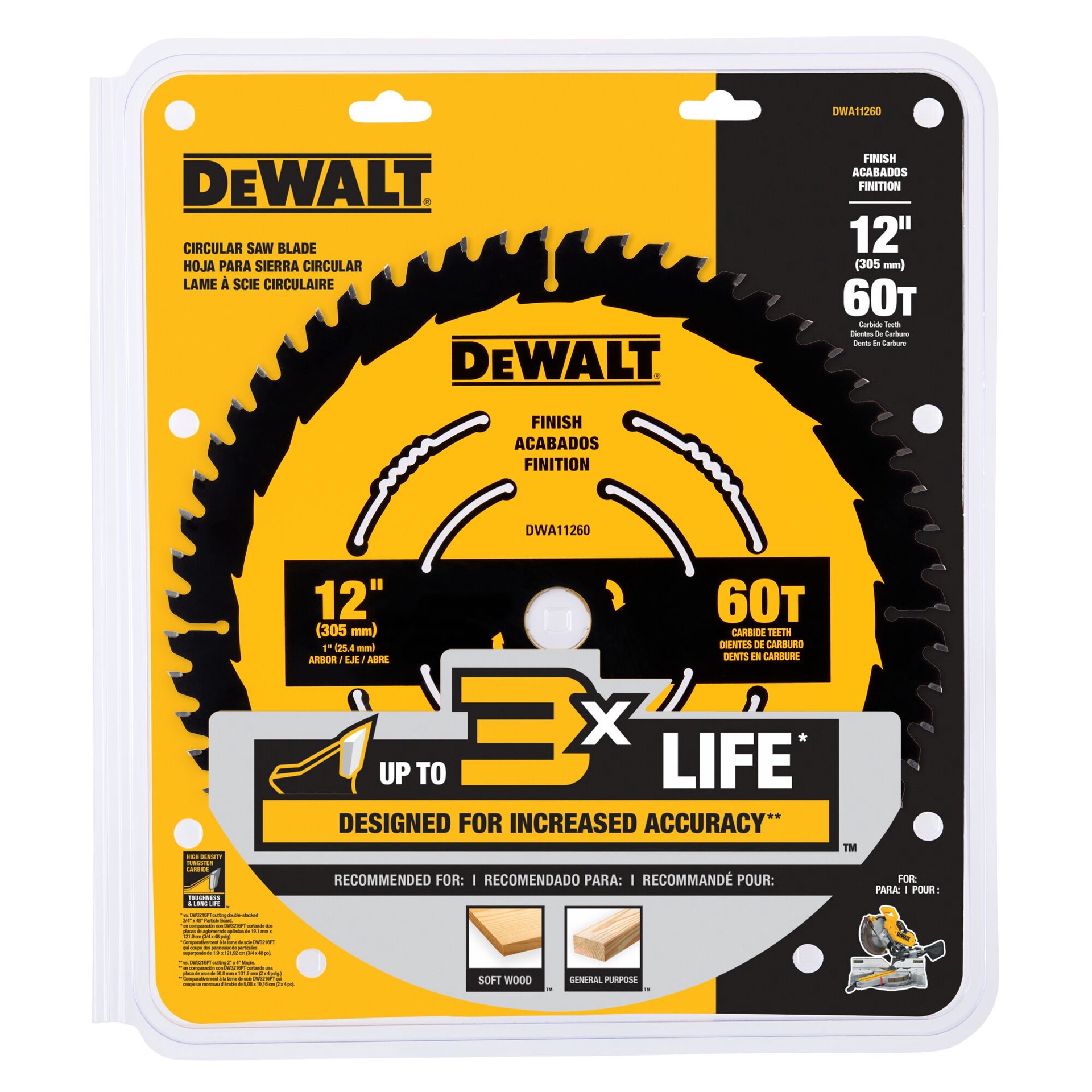 slide 1 of 6, DEWALT Large Diameter Saw Blades 12-in 60 -Tooth Fine Finish Tungsten carbide-tipped steel Miter saw blade Individual, 1 ct