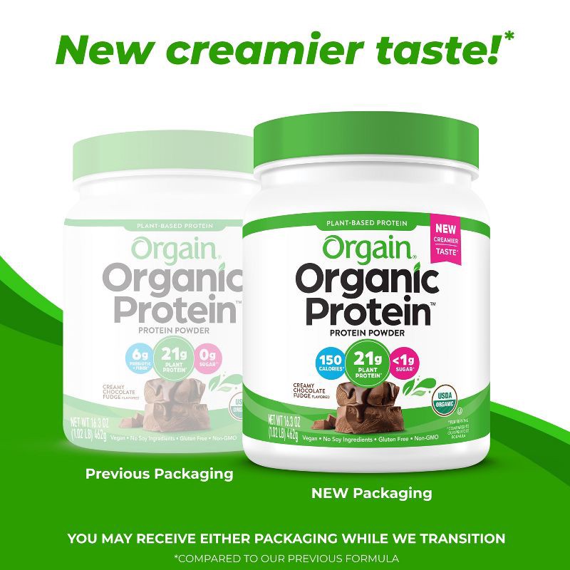 slide 5 of 10, Orgain Organic Vegan Plant Based Protein Powder - Creamy Chocolate Fudge - 16.32oz, 16.32 oz
