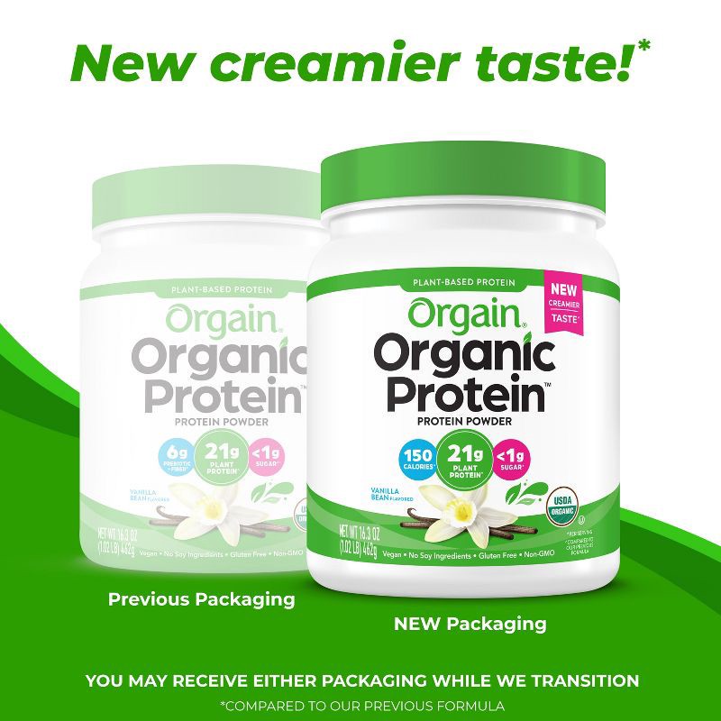 slide 4 of 8, Orgain Organic Vegan Plant Based Protein Powder - Vanilla Bean - 16.32oz, 16.32 oz