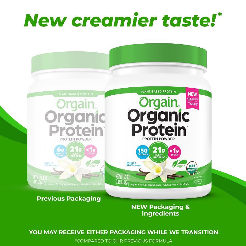 slide 4 of 9, Orgain Organic Vegan Plant Based Protein Powder - Vanilla Bean - 16.32oz, 16.32 oz